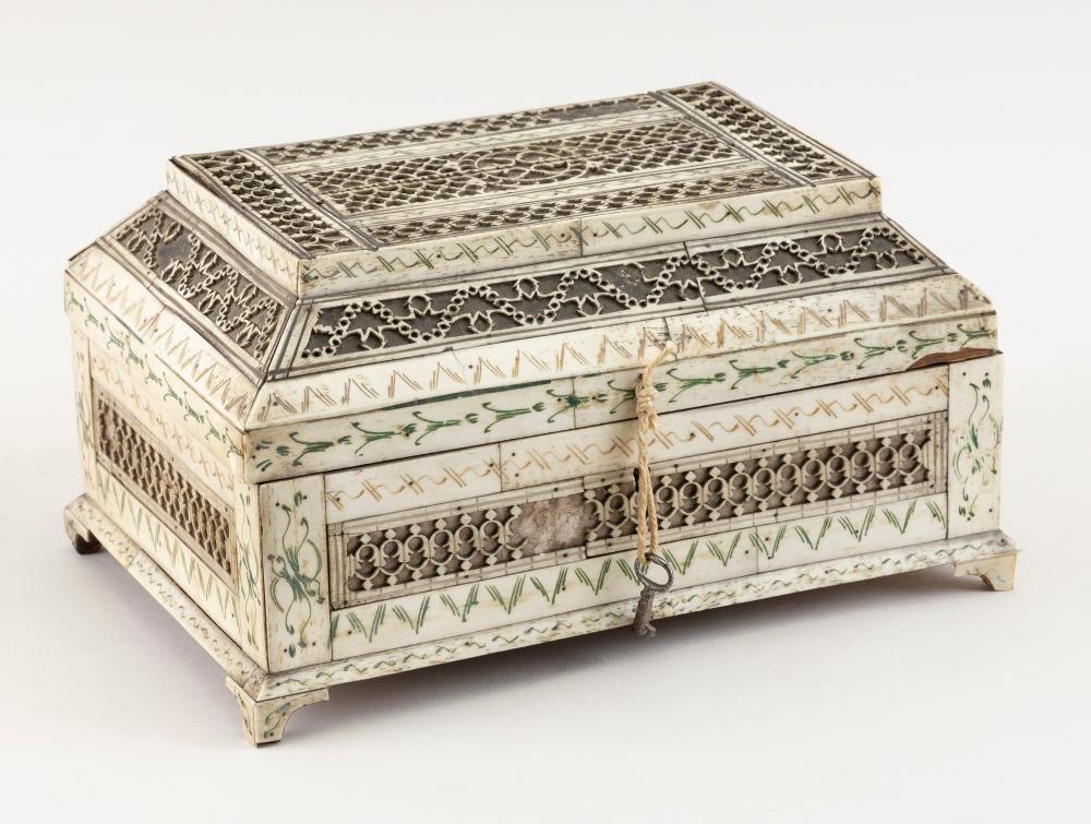 Appraisal: PRISONER-OF-WAR SEWING BOX EARLY TH CENTURY HEIGHT WIDTH DEPTH PRISONER-OF-WAR