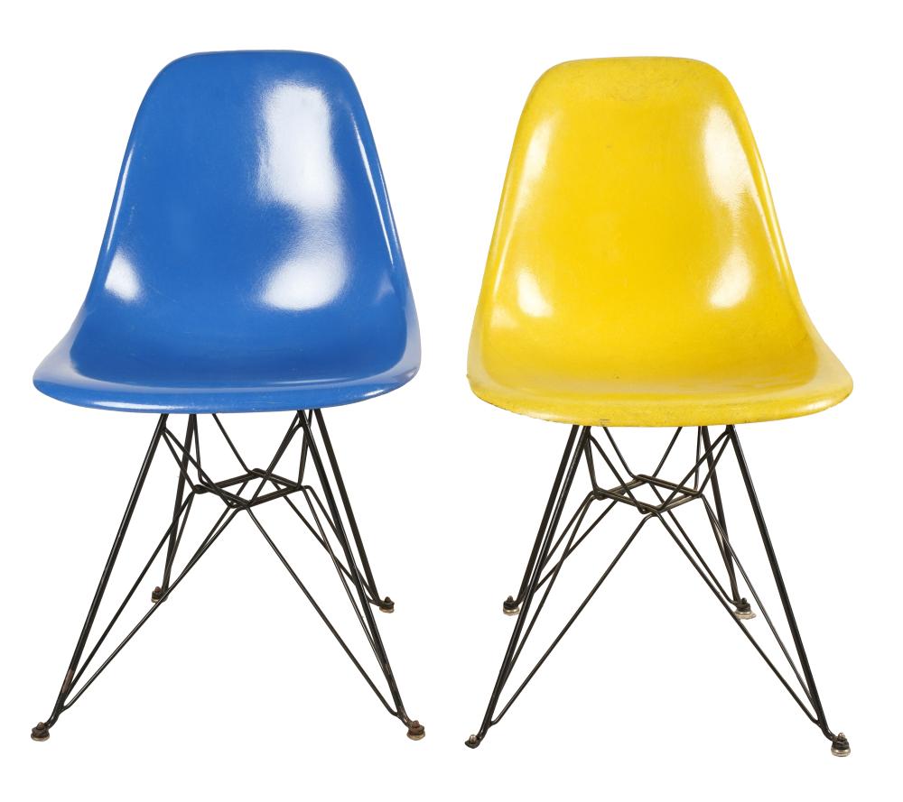 Appraisal: PAIR OF EAMES SIDE CHAIRSmolded plastic and painted metal yellow