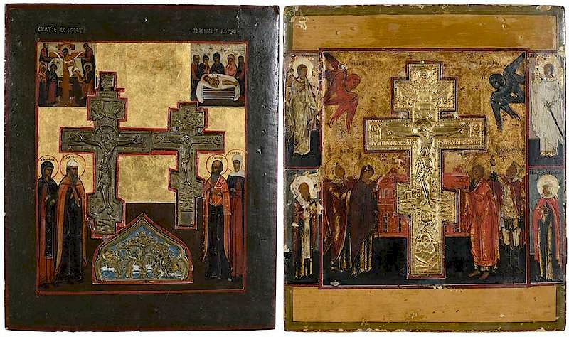 Appraisal: Two Russian Icons th century The Crucifixion of Christ One