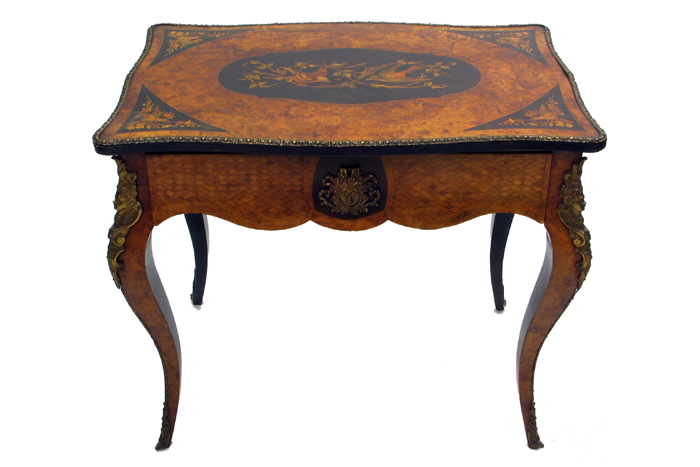 Appraisal: LOUIS XV STYLE INLAID AND ORMOLU MOUNTED BURL WALNUT WRITING