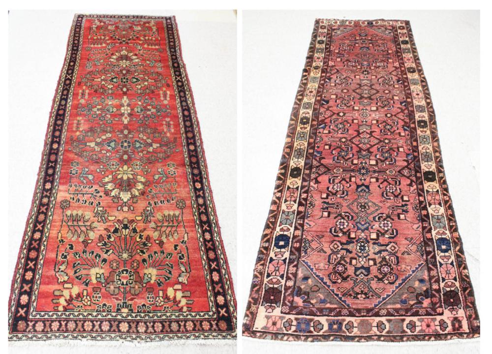 Appraisal: TWO HAND KNOTTED SEMI-ANTIQUE PERSIAN AREA RUGS Sarouk floral design