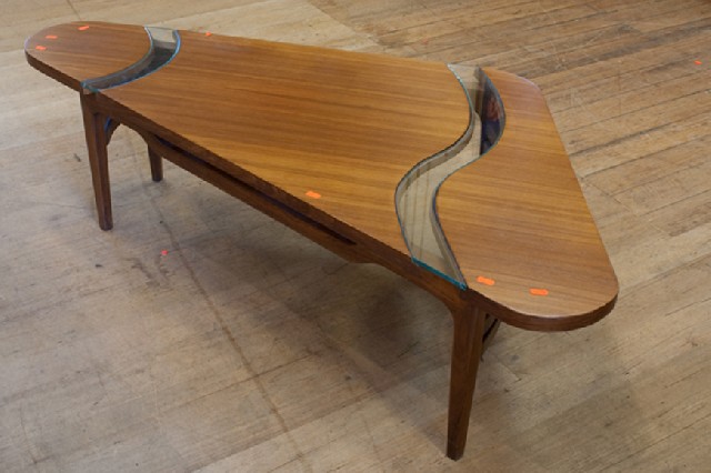 Appraisal: TEAK COFFEE TABLE WITH GLASS DECORATION