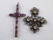 Appraisal: Two antique paste set silver cross pendants largest approx x