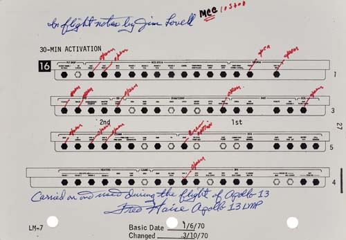 Appraisal: FLOWN Apollo LM Contingency Checklist A single sheet approximately x