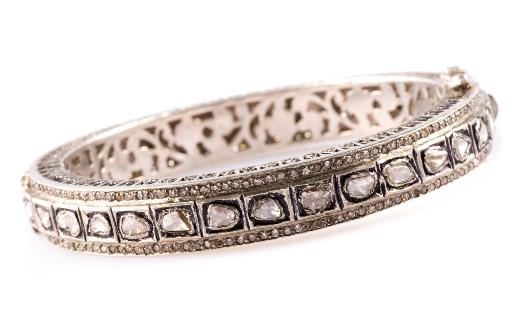 Appraisal: A Bangle Bracelet with Old Mine Cut Diamonds sterling silver