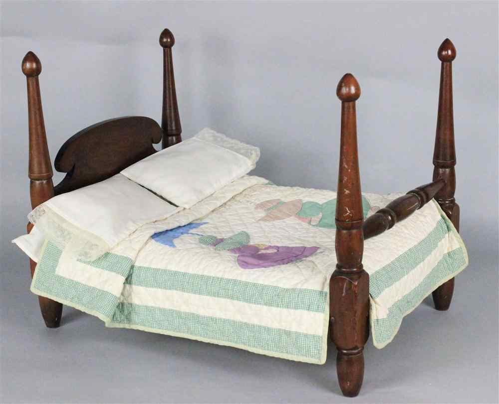 Appraisal: FEDERAL STYLE MAHOGANY DOLL'S BED with turned baluster posts arched