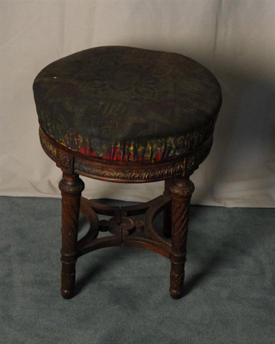 Appraisal: A th C Louis XV-style Piano Stool Euro-walnut round fabric-covered