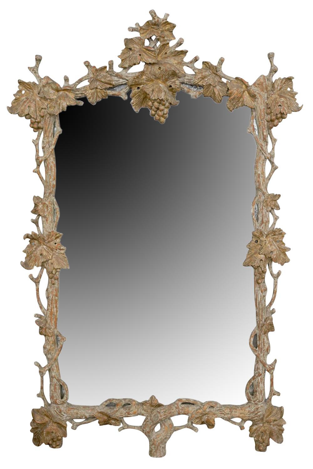 Appraisal: PICKLED GILTWOOD MIRRORcontemporary naturalistically carved as a grapevine Condition with