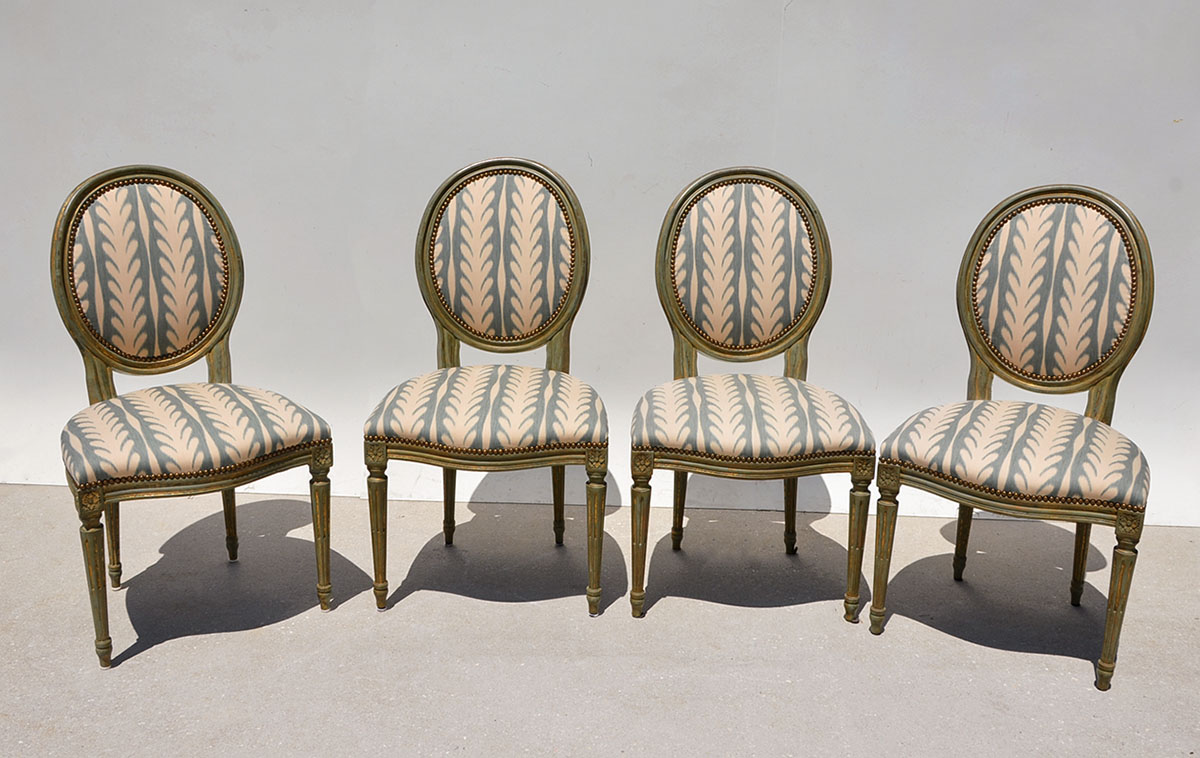 Appraisal: LOUIS XVI STYLE CHAIRS Painted frames with antique appearance shaped