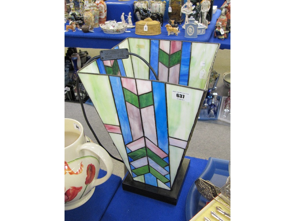 Appraisal: Modern Art Deco style stained and leaded glass table lamp