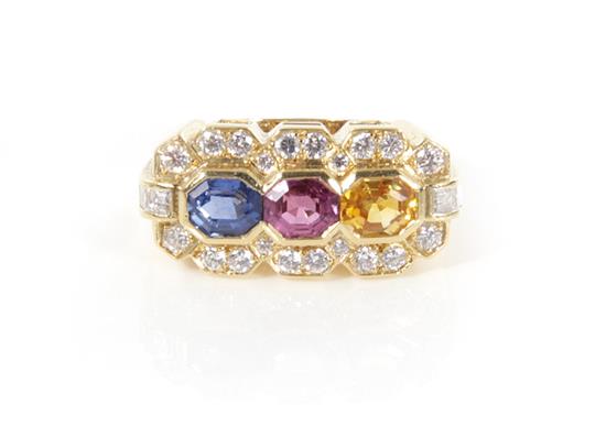 Appraisal: Multi-color sapphire ruby and diamond ring blue and yellow sapphires