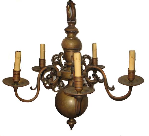 Appraisal: A Dutch Baroque style brass five light chandelier height in