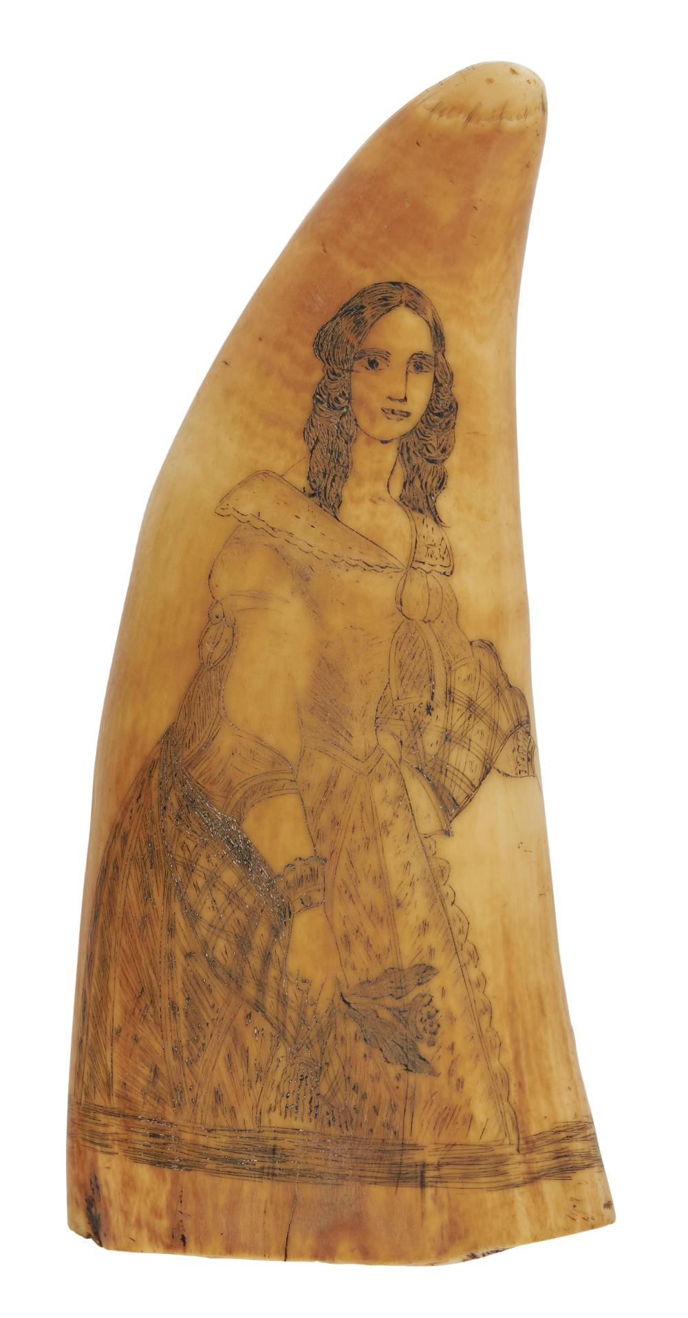 Appraisal: SCRIMSHAW WHALE'S TOOTH WITH CUPID AND FEMALE FIGURES MID- TH