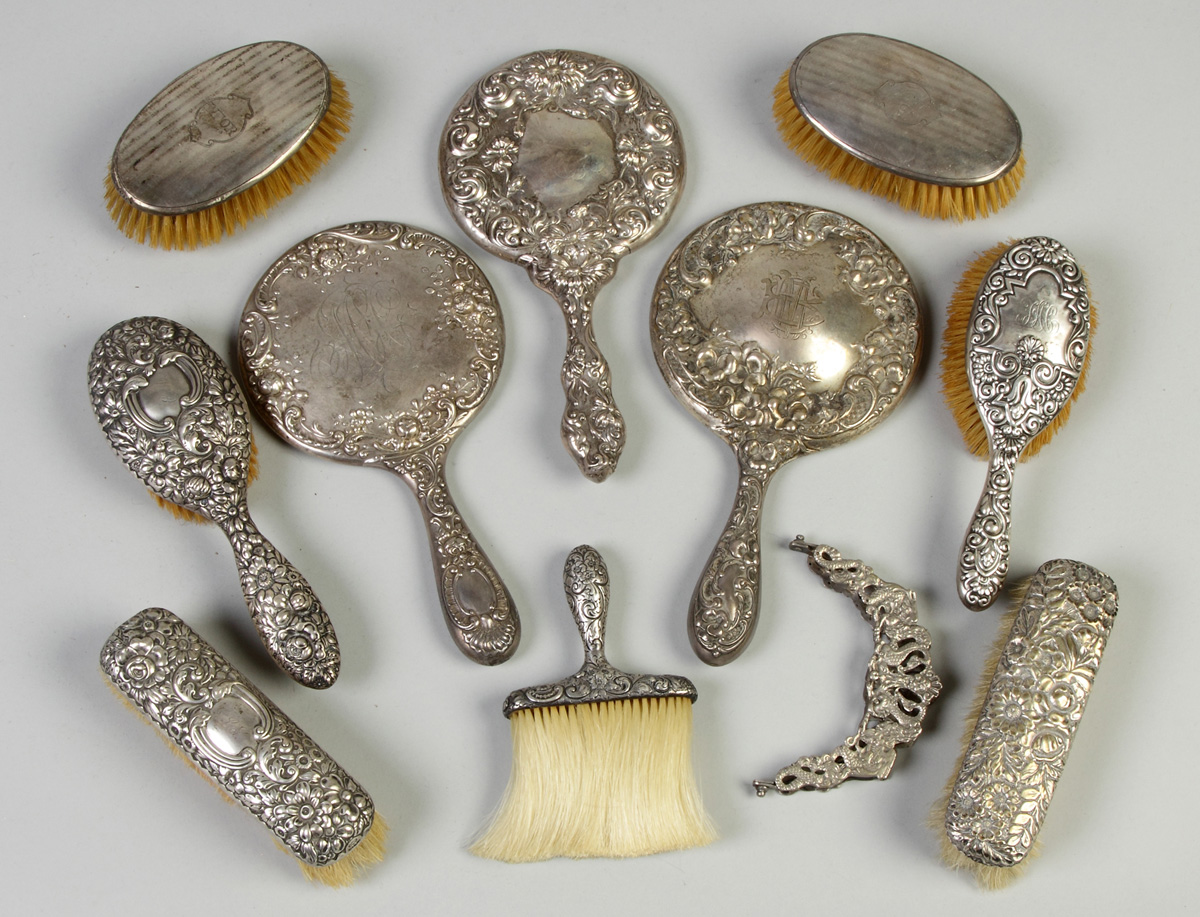 Appraisal: Group of Various Sterling Silver Repousee Dresser Sets tog w