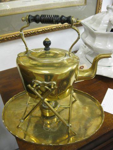 Appraisal: English Brass Tea Kettle on Stand with burner and a