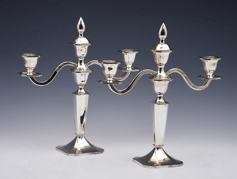 Appraisal: Pair of cased Old Friend sterling silver candlesticks Pair of