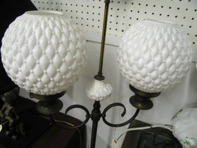 Appraisal: Floor Lamp brass finish matching quilted milk glass shades