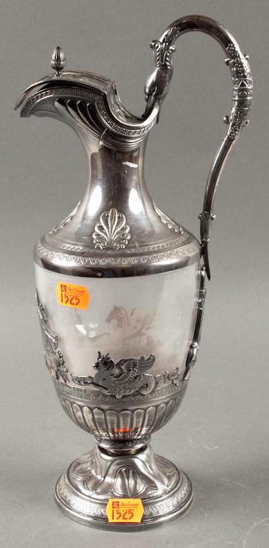 Appraisal: French Neoclassical style silver and glass ewer th century with