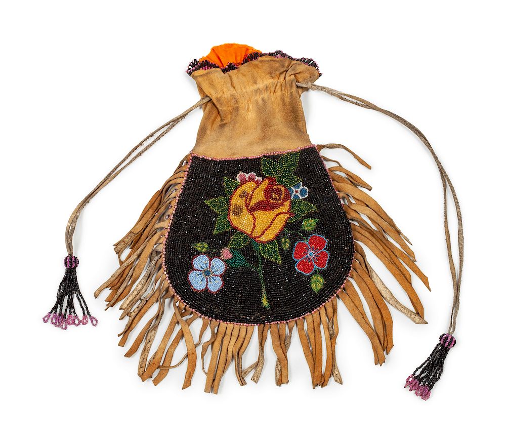 Appraisal: Shoshone Beaded Hide Bag overall length x width inches Shoshone