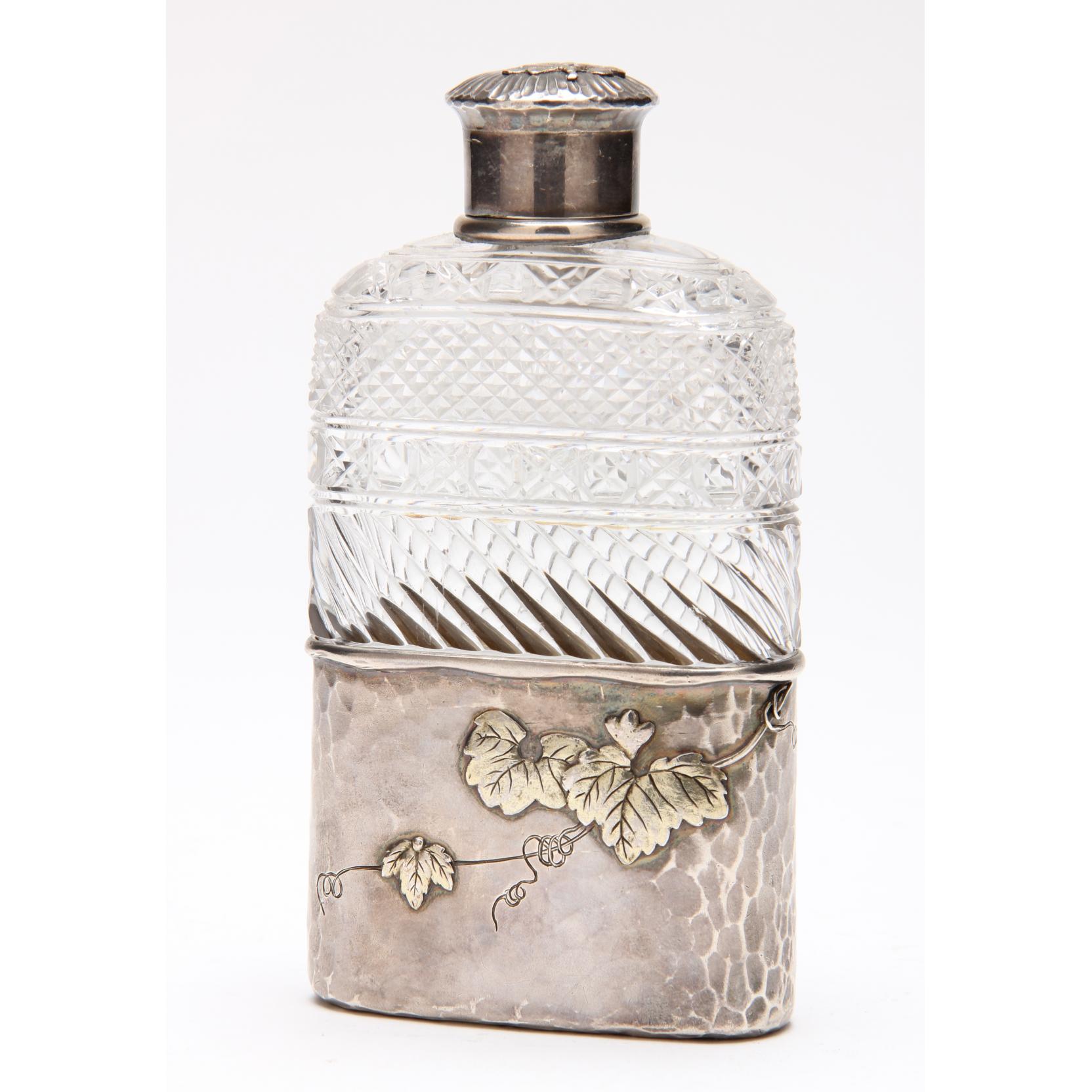 Appraisal: Tiffany Co Aesthetic Period Cut Glass Sterling Silver Flask the