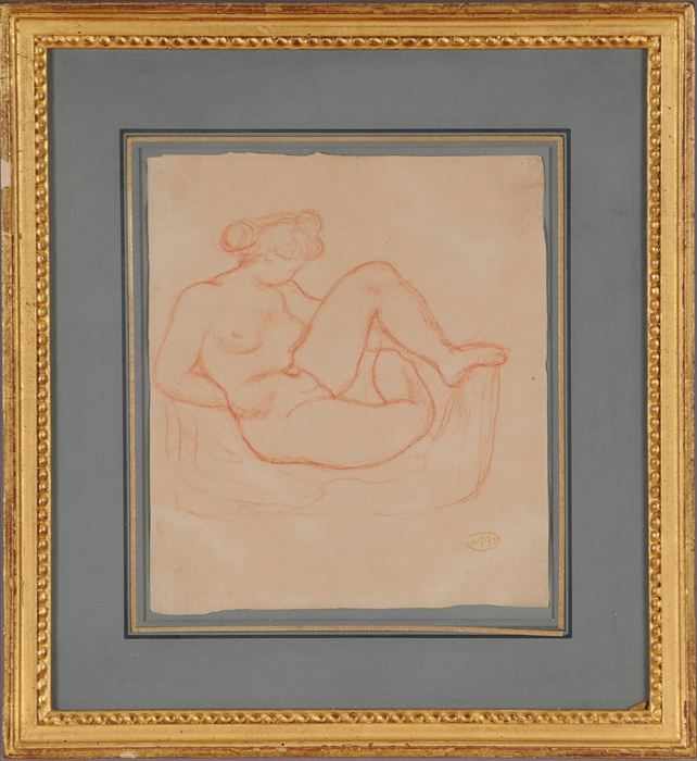 Appraisal: ARISTEDE MAILLOL - NUDE ON A SOFA Red charcoal on