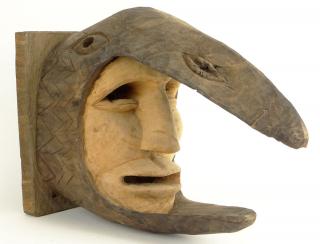 Appraisal: Interesting Carved Wood Sculpture Depicting a Face in the Mouth