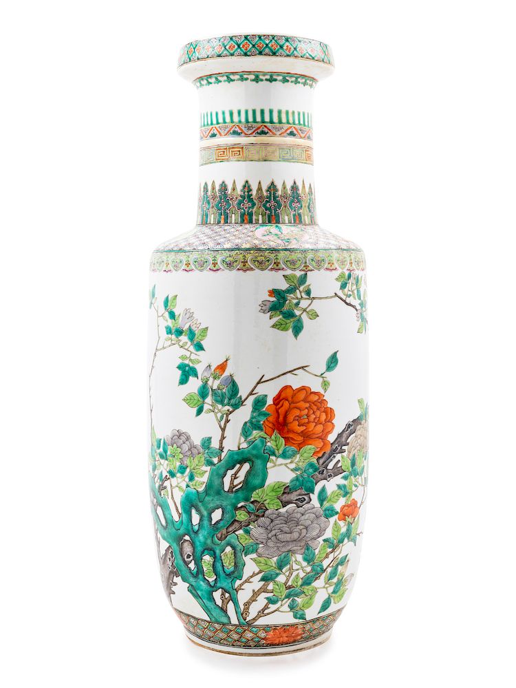 Appraisal: A Large Famille Verte Porcelain Rouleau Vase Height in cm