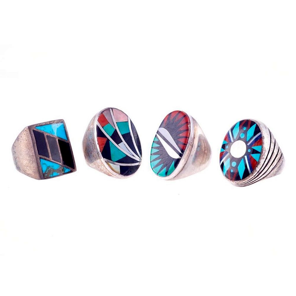 Appraisal: ZUNI TURQUOISE RINGS Old Pawn Southwest jewelry consisting of a