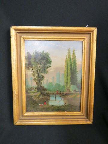 Appraisal: Frank Harrison Miller oil figures along a river Fall River