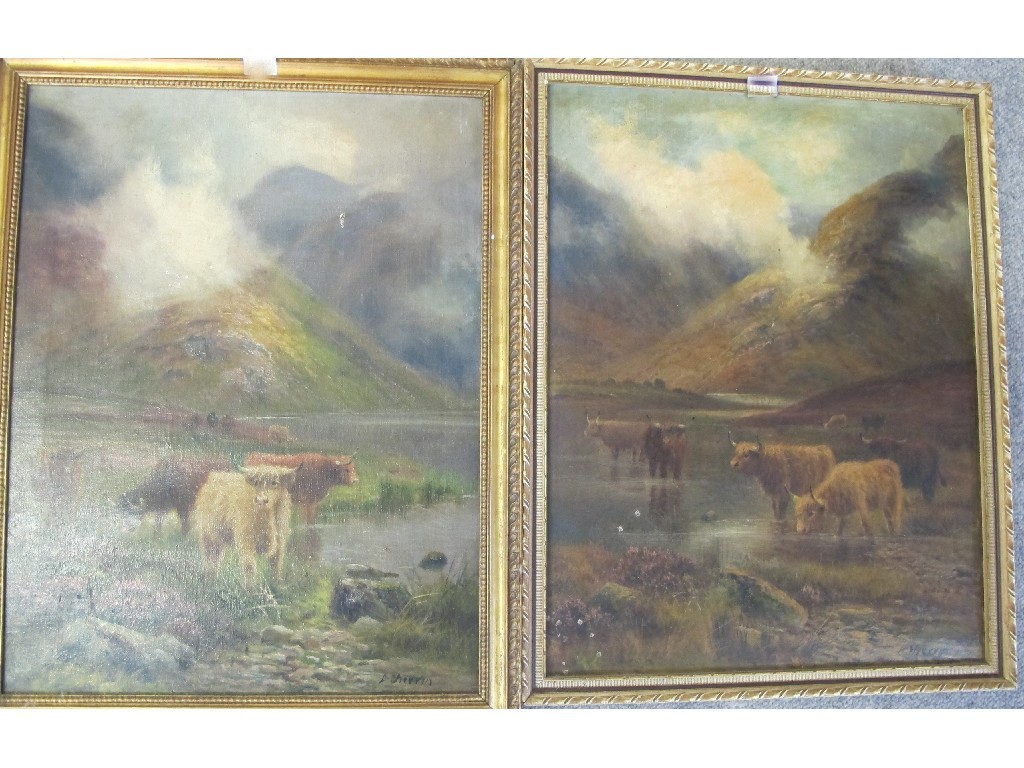 Appraisal: D SHERWIN Pair of oil on canvas Highland landscapes with