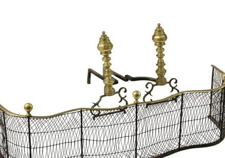 Appraisal: PAIR OF BRASS SPOOL-TURNED ANDIRONS AND A FENDER Height of