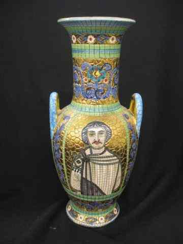 Appraisal: Deruta Italian Faience Pottery Vase Mosiac decor gold background ''