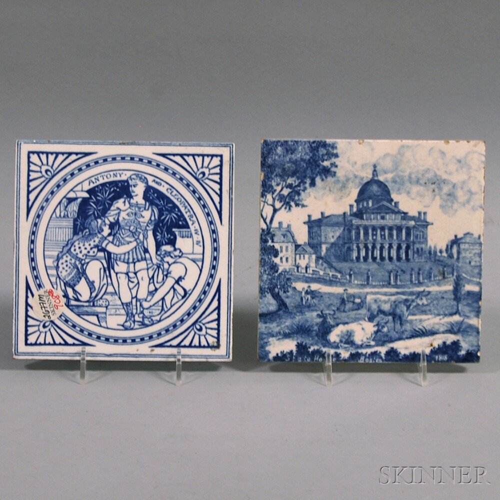 Appraisal: Two Blue and White Minton Tiles th century one depicting