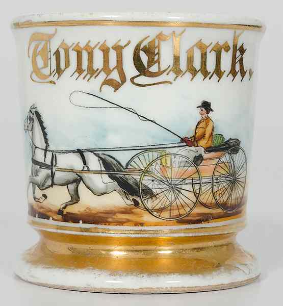 Appraisal: Occupational Shaving Mug with Horse-Drawn Buggy Porcelain with polychrome painted