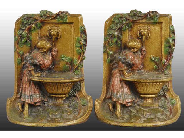 Appraisal: Girl at Fountain Cast Iron Bookends Description Depicts young girl