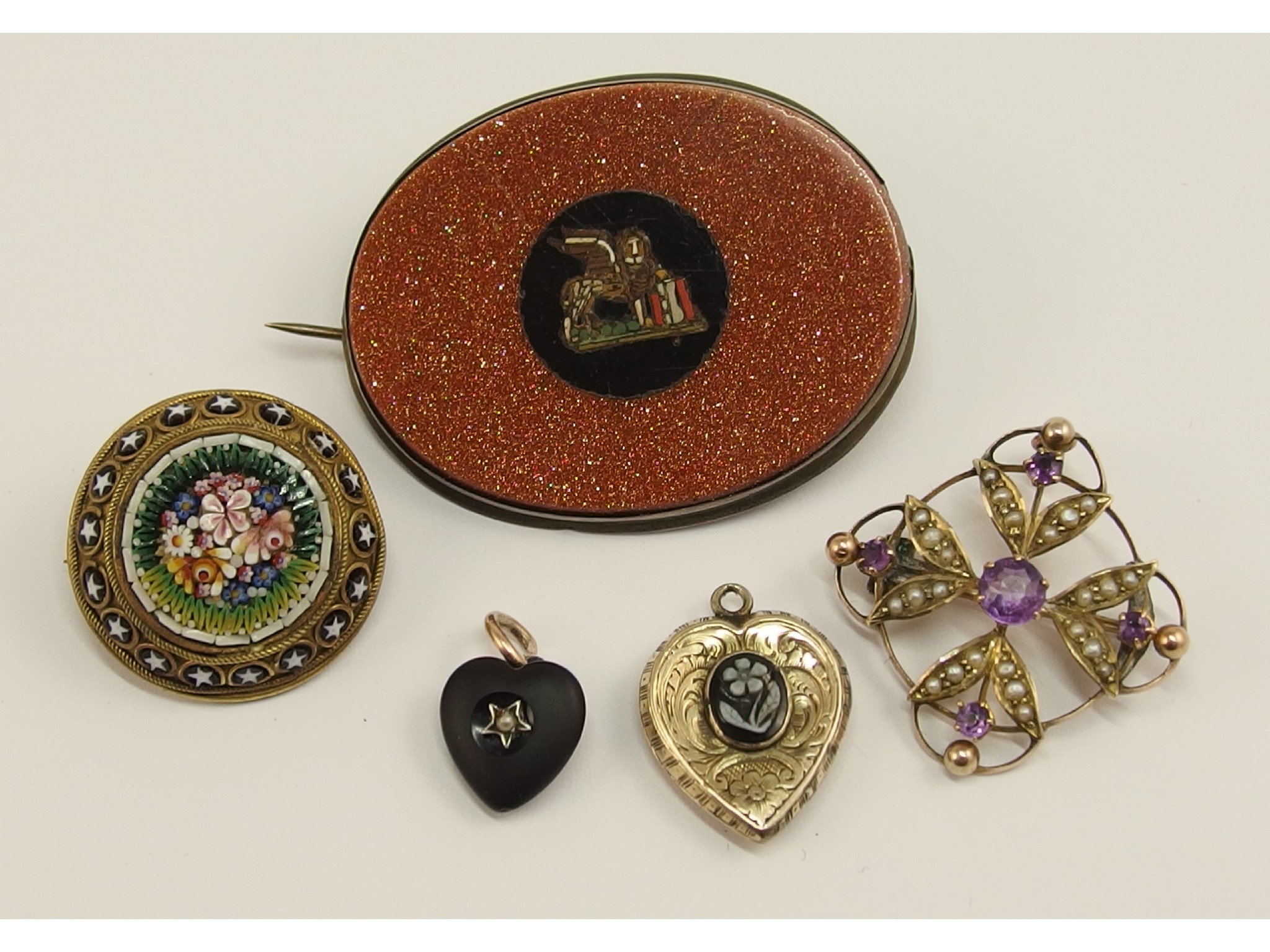 Appraisal: A micro-mosaic set in gold stone mourning jewellery and other