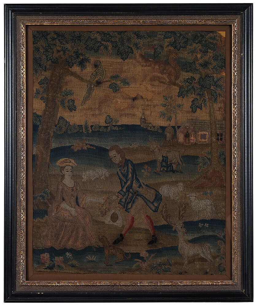 Appraisal: George II Courting Scene Needlework British circa depicting a young