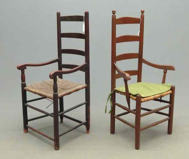 Appraisal: Lot two th c ladderback armchairs Both in old paint