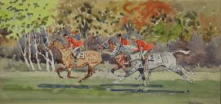 Appraisal: BROWN Paul Watercolor on Paper Steeplechase Riders Signed lower right