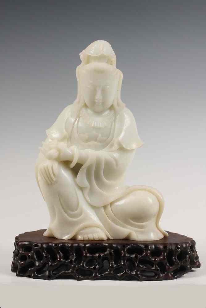 Appraisal: WHITE JADE FIGURE - Large Chinese Carved White Jade Figure