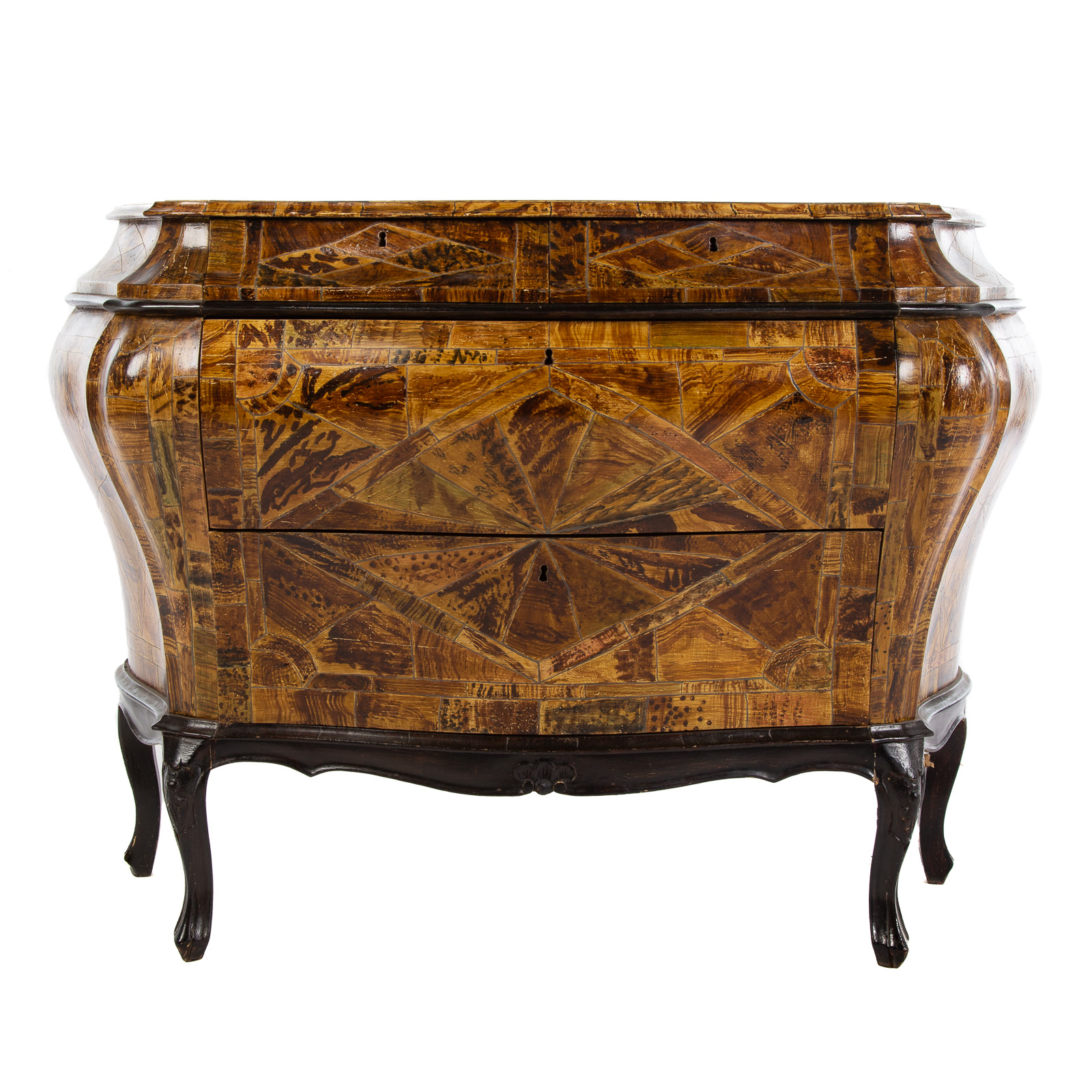 Appraisal: ITALIAN STYLE PAINTED BOMBE COMMODE th century two short drawers