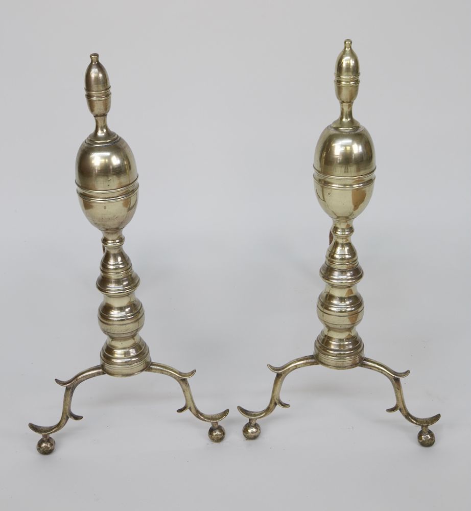 Appraisal: Pair of New York Brass Double Lemon Top Andirons circa