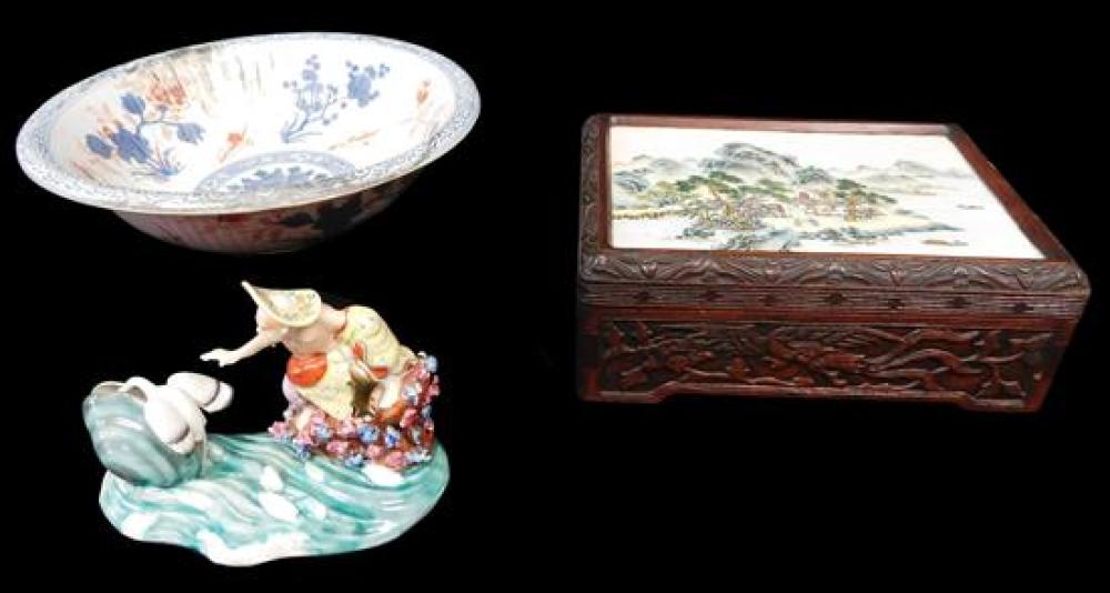 Appraisal: ASIAN Three Chinese porcelain pieces th C including box with