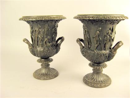 Appraisal: Pair of Continental patinated bronze 'Medici' urns Each of campana