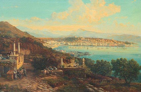 Appraisal: BAY OF NAPLES PAINTING SCENE SIGNED J FIEDLER Oil Canvas