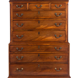 Appraisal: A George III Carved Mahogany Chest-on-Chest Circa in the Chippendale