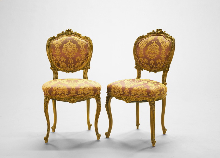 Appraisal: Pair of Louis XV-Style Painted and Gilt-Decorated Sidechairs each with