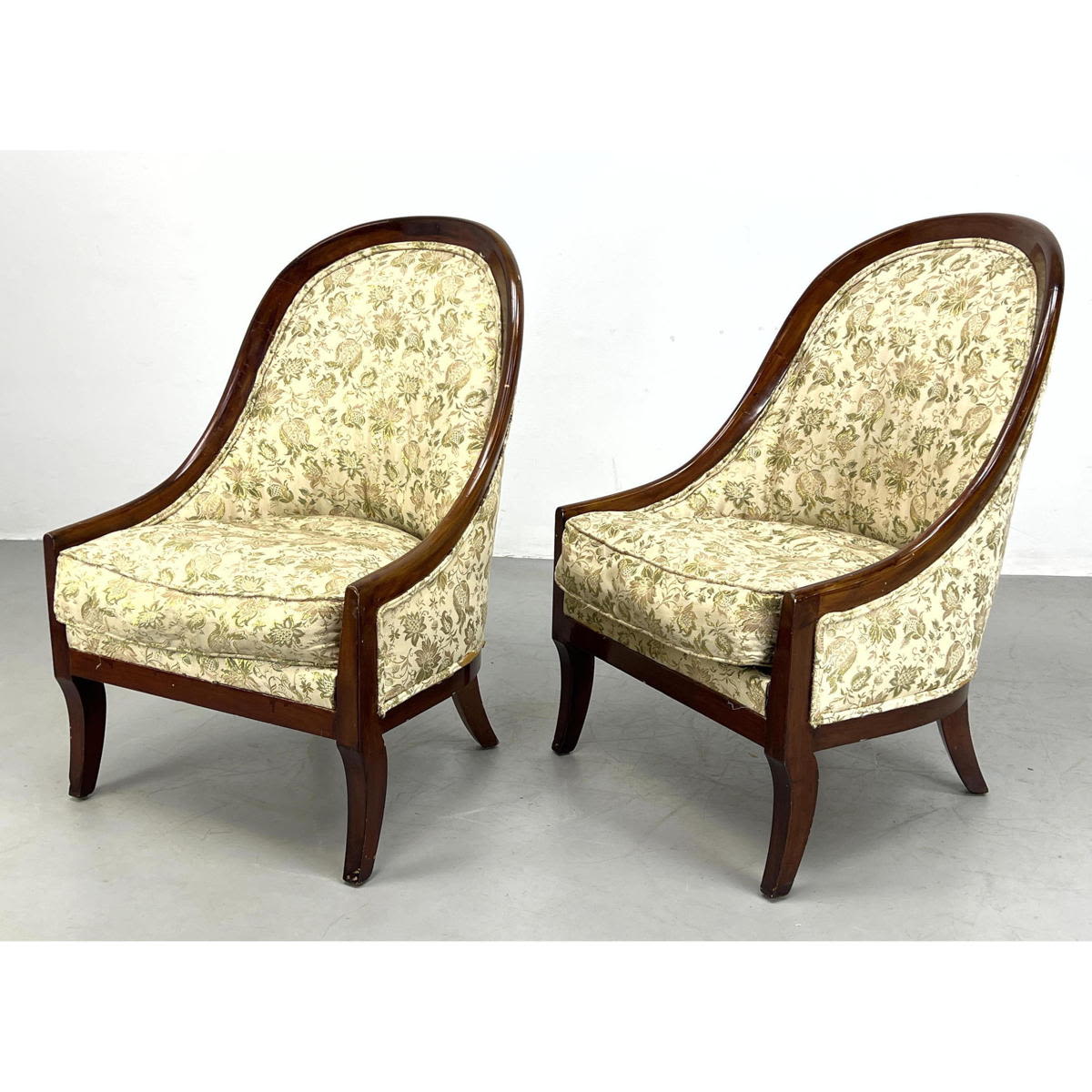 Appraisal: Pr Vintage Sloped Sides Lounge Chairs Harvey Probber Style Floral