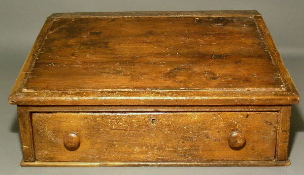 Appraisal: Pine slant-top desk th c with a single drawer and