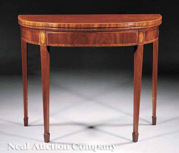 Appraisal: A Hepplewhite Satinwood Inlaid and Rosewood Banded Mahogany Demilune Games